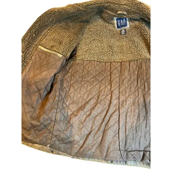 Vintage GAP Distressed Leather Sherpa Lined Trucker Jacket Rugged Oversized